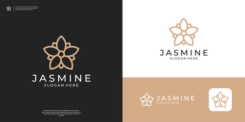 Abstract flower icon logo design. geometric jasmine logo design template - obrazy, fototapety, plakaty