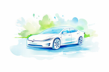 Fototapeta na wymiar Eco-friendly auto industry The power of innovation in electric vehicles , cartoon drawing, water color style