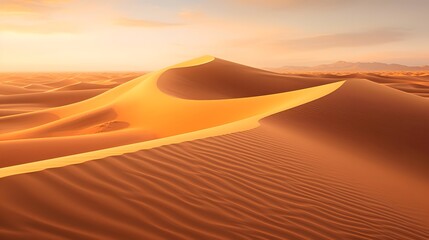 Sunset over sand dunes in the Sahara desert. 3d render - obrazy, fototapety, plakaty