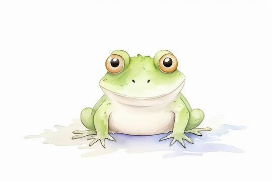 Exquisite portrait of a toad with large, curious eyes , cartoon drawing, water color style