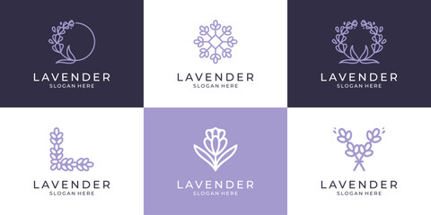 Set of abstract lavender flower logo icon vector © kiarev