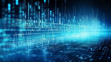 Vibrant blue abstract technology background: data flow, business analysis, internet payment, financial tech - code art for digital innovation
