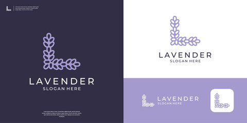 Letter L lavender logo design. Beauty flower logo icon vector - obrazy, fototapety, plakaty