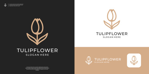 Simple flower tulip logo design with line art style - obrazy, fototapety, plakaty