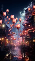 Möbelaufkleber Chinese lanterns floating in the sky over a street in Shanghai, China © Michelle