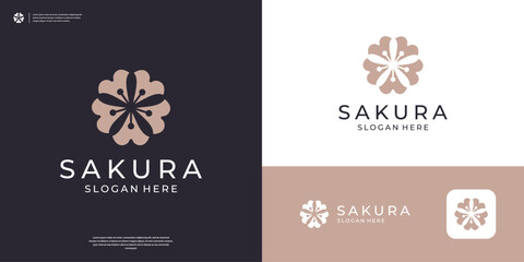 Minimalist japanese flower cherry blossom logo icon vector © kiarev