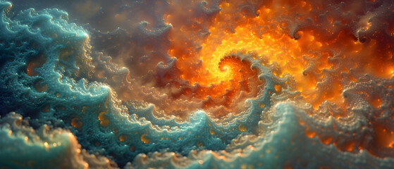 A Painting of a Swirl of Fire and Water Fractal - obrazy, fototapety, plakaty