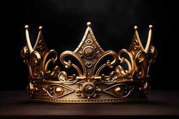 golden vintage royal crown on black background, 3d illustration, generated ai