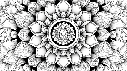 Mandala, a sketch in black and white. Generative Ai. - obrazy, fototapety, plakaty