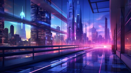 Panoramic view of a modern city at night. 3d rendering