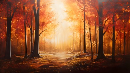 Autumn forest. Panoramic image of a beautiful autumn forest.