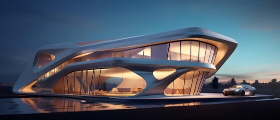 3D rendering of a futuristic building in the middle of the desert
