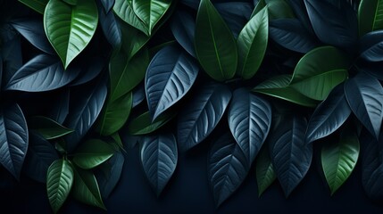Abstract dark blue tropical leaves texture background with copy space for design and nature concepts