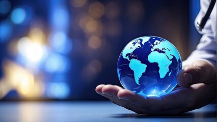 earth in hand,business man holding globe,An entrepreneur grasp the blue globe with your right hand, it has genuine 4K blue line effects and a bright, defocused background.
