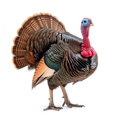 Wild Turkey in natural pose isolated on white background, photo realistic