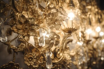 Beauty crystal lightning chandelier. Hanging illumination glasswork retro luster. Generate ai