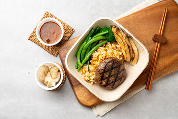 chicken, steak, fork, pork, hamburger, shrimp, combo, triple compo, salad, chicken breast, ricotta,