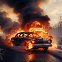 Fototapeta na wymiar car on fire
