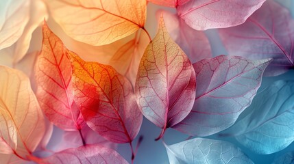 Abstract colorful illustration of transparent beautiful leaves, luxury elegant background. Transparent watercolor leaf texture