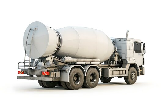 Modern cement mixer truck isolated on white backdrop. convenient for construction themes. clear, professional, versatile. AI