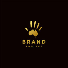 Hand Palm Shaped Australian Continent Logo Design. Australian Continent With Hand Print Logo Design.