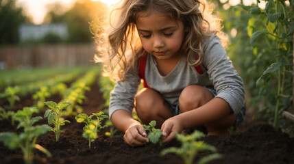 hands of  girl harvesting vegetables in a food garden without agrochemicals. Concept of sustainable...