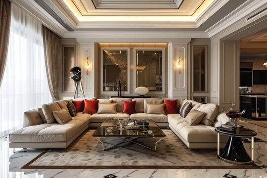 a beautiful luxury modern trendy interior design with a 
comfortable sofa