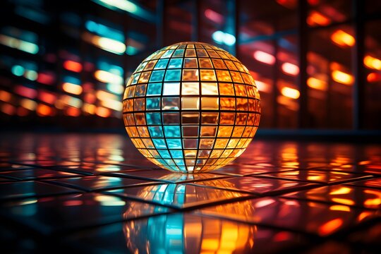 disco ball on the floor 3d illustration background new quality universal colorful joyful stock image