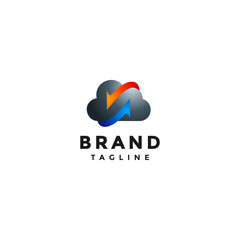 Simple Cloud Icon With Two Arrows Logo Design. Two Arrows Circling a Cloud Logo Design.