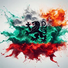 Bulgaria flag what Splash of water and flame. AI generated illustration