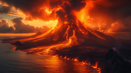 真っ赤な炎を噴出する火山