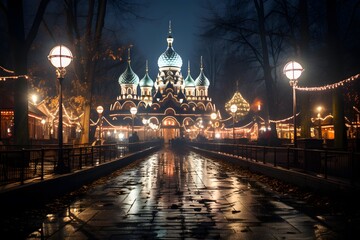 Winter night in Moscow, Russia