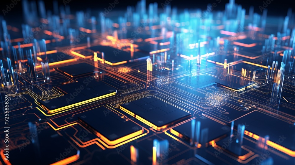 Poster vibrant 3d abstract technology background with integrated network patterns. futuristic circuit board