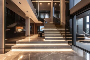 A modern minimalist luxury indoor interior stair design in a home
