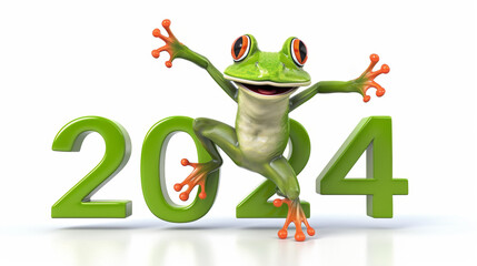 Leap day, one extra day, Leap year 29 February 2024 background. Green Frog and year 2024 text on green background.