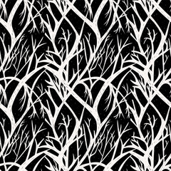 Pattern white tree branches on black background