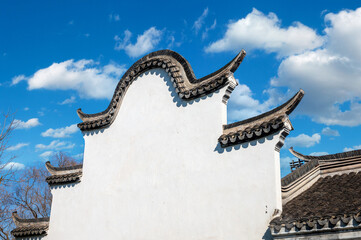 Close-up of Hui-style architecture in a small town in southern China