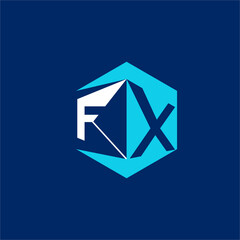 Letter FX logo design with hexagon and pyramid in negative space.