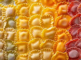 Colorful multi-colored assorted ravioli on a light background, top view. - Powered by Adobe