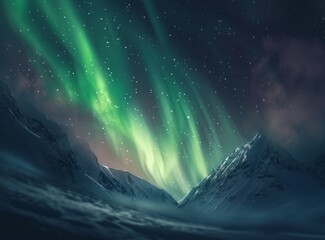 A mesmerizing view of the Northern Lights illuminating the icy landscape with a magical glow.