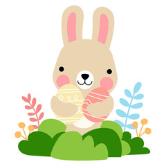 Easter bunny rabbits with baby chicks and Easter eggs