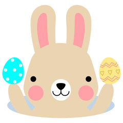 Easter bunny rabbits with baby chicks and Easter eggs