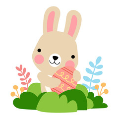 Easter bunny rabbits with baby chicks and Easter eggs