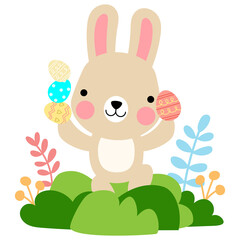 Fototapeta premium Easter bunny rabbits with baby chicks and Easter eggs