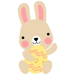 Easter bunny rabbits with baby chicks and Easter eggs