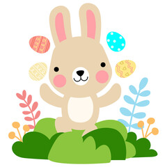 Easter bunny rabbits with baby chicks and Easter eggs