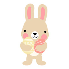 Easter bunny rabbits with baby chicks and Easter eggs