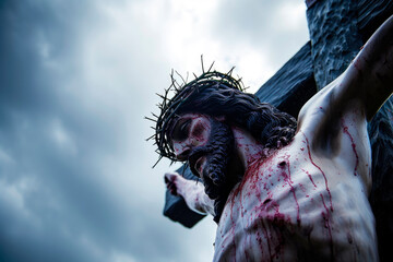 statue of crucified Jesus Christ in a holy week procession - obrazy, fototapety, plakaty