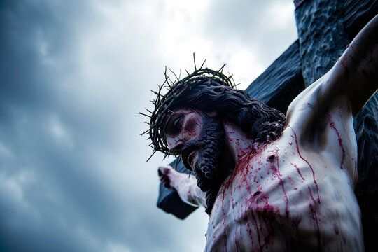 statue of crucified Jesus Christ in a holy week procession