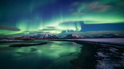 Fototapeten Aurora borealis, northern light over fjord in Iceland © Michelle